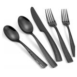 Silverware Set Black Flatware Set Hammered Cutlery