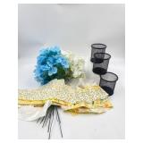 Faux blue and white flowers , 30 pieces of yellow