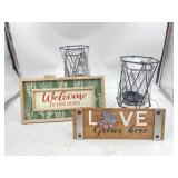 Home decor , 2 wooden signs and 4 black candle hol