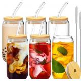 SENTVEND 16 Oz Drinking Glasses with Bamboo Lids a