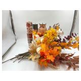Large lot of Faux flowers , metal canister and 8 p