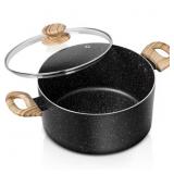 5Qt Nonstick Stock Pot with Lid, Black
