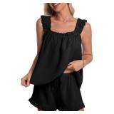 Small DAKIMOE Womens Pajamas Set 2 Piece Ruffle Pj