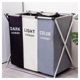 3 Compartment Canvas Laundry Hamper Sorter Basket