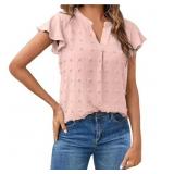 Size XL RYRJJ Womens Work Blouse V Neck Ruffle Sle