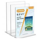 MaxGear Acrylic Sign Holder, Clear 8.5" x 11", 3 P
