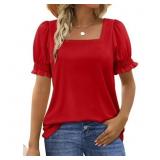Black UVN Square Neck Tops for Women Summer Puff S