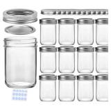 KAMOTA 12 Pack 8oz Glass Mason Jars with Bands