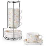 MALACASA 8 OZ Porcelain Espresso Cups with Saucers