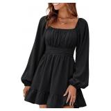Dokotoo Womens Dress Lantern Sleeve Elastic Waist
