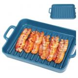 Ceramic Bacon Baking Tray Blue,Multi-Functional Sq