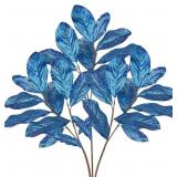 31" Royal Blue Glitter Magnolia Leaves Stems Picks