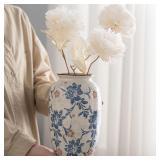 Blue and White Vase, Vintage Blue Ceramic Flower V
