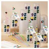 Domensi 24 Sets Graduation Plastic Cups with Lids