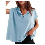 Tankaneo Womens Oversized Cap Sleeve Polo Shirts S