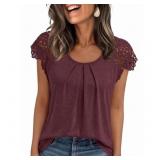 Size XL SUNBS Blouses for Women Lace Tops Pleated