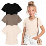 5-6 years 3 Pack Girls Short Sleeve Shirts | V Nec