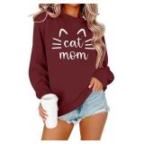 Lot of 2, Size Small Cat Mom Sweatshirt Women Cute