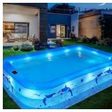 Inflatable Pool with Lights, Upgraded Family Infla