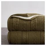 Dark Brown Acrylic Cable Knit Sherpa Throw Blanket