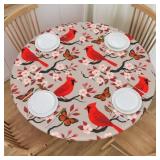 Lot of 2, Red Birds Cherry Flowers Fitted Round Ta
