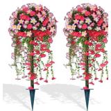 Grooy 2 Pack Artificial Plants, Pink Flowers Topia