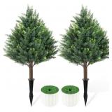 2FT Artificial Cedar Topiary Trees Set of 2 Detach