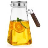 2L Glass Pitcher with Lid and Spout, Water Jug, 68