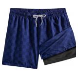 Med (32) BRISIRA Mens Swim Trunks 5 inch Seersucke