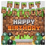 Lot Of 2 Green Pixel Themed Birthday Party Decorat