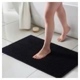FRESHMINT Thick Chunky Chenille Bathroom Rug, Blac