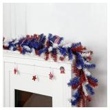 Dingion 6 ft 4th of July Garland with 30 Fairy Lig