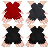 4 Pairs Black Fingerless Gloves for Women Men Unis
