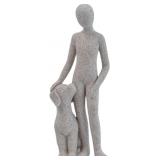 Man and Dog Figurine, Abstract Resin Memorial Scul