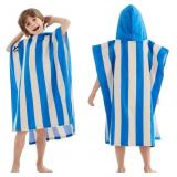 Striped Bath Beach Poncho Towel with Hood for Kids
