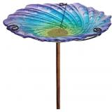 Blue Glass Bird Bath, 10.5" Shallow Birdbath with