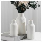 Bohemian White Ceramic Vase - for Pampas Grass, Ma