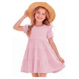 SIZE 7/8 Blue Girls Short Sleeve Ruffle Dress