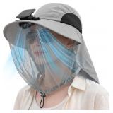 Short Brim Sun Hat with Solar Fan & Face Net Mask