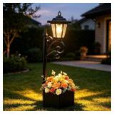 2-in-1 Solar Planter with Street Lamp Post Light,