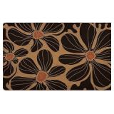 Boho Floral Door Mat, Black Coir Doormat, Flower W