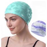Lot of 2 Sets, Women Swim Cap 2 Pack for Long Hair