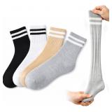Size 5-9 4Pairs Women Striped Cotton Crew Socks, A