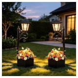 2Pack Solar Planter with Street Lamp Post 2-in-1,