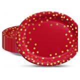 Lot of 4 Packs, 30Pcs Red Gold Oval Paper Plates 1