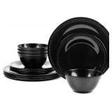 Black Beaded Melamine Plastic Dinnerware Sets,12 P