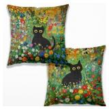 Floral Black Cat Pillow Covers Set, Cat Mom Grandm