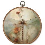 Lot of 4, Retro Round Framed Dragonfly On A Flower