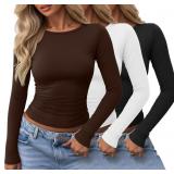 Size Large Locoowai 3 Pack Womens Long Sleeve Slim