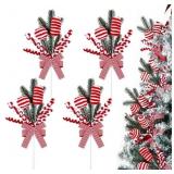 Peppermint Christmas Tree Picks Set of 4, Red and
